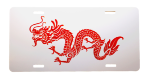 Red Chinese Dragon License Plate Custom Metal Auto Tag Asian Art Front Car Sign