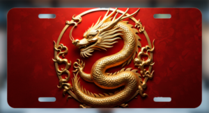 Gold Chinese Dragon Red Floral Aluminum Novelty License Plate Flat Image